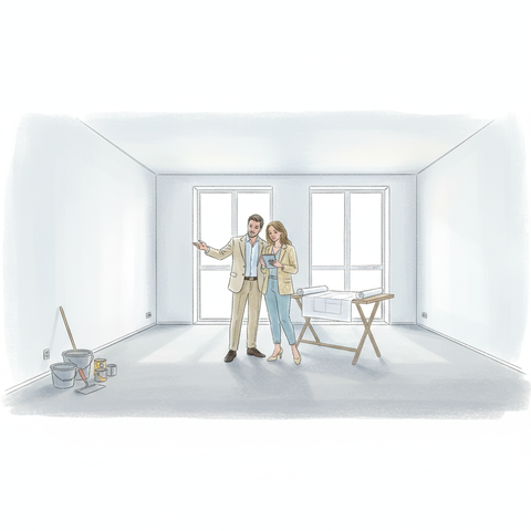 Интерьер квартиры в новостройке с предчистовой отделкой White Box: идеально ровные белые стены и качественная стяжка пола, готовые к финишному ремонту и реализации дизайн-проекта.