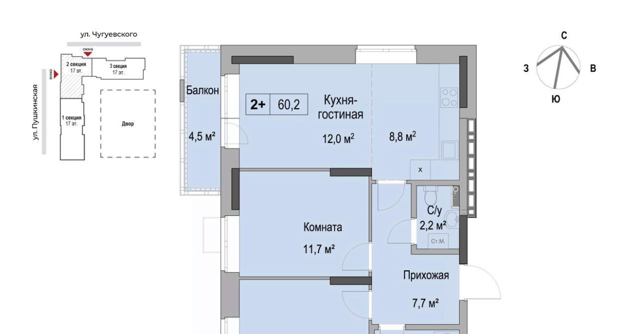 квартира г Ижевск р-н Первомайский Южный ЖК «Дом героев Леонов» жилрайон фото 1