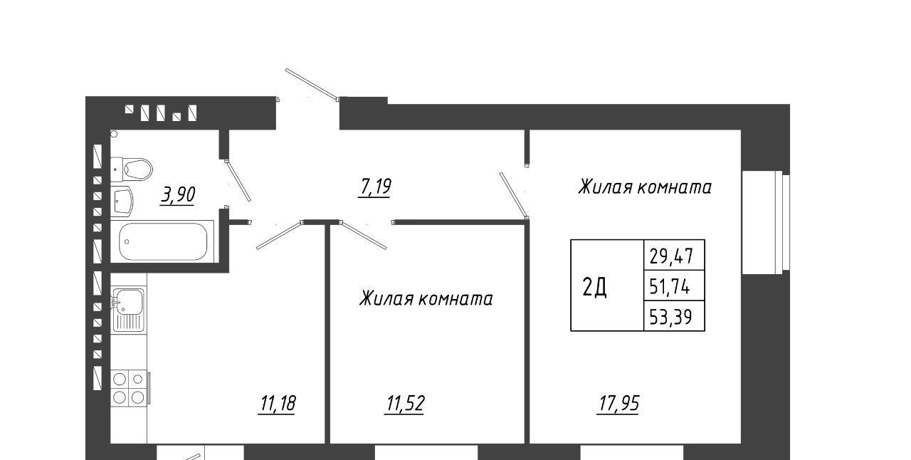 квартира р-н Зеленодольский с Осиново ЖК «Радужный-2» Осиновское с/пос, Авиастроительная, с 12 фото 1