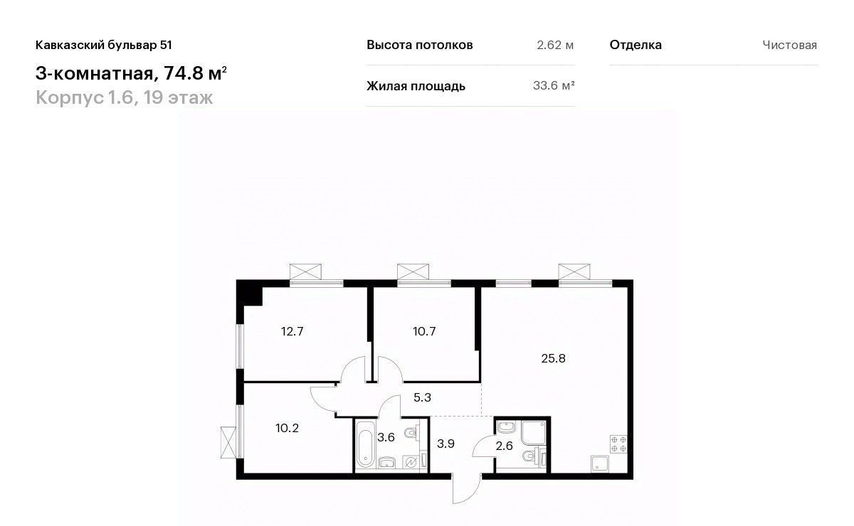 квартира г Москва метро Кантемировская б-р Кавказский 1/6 Бульвар 51 жилой комплекс фото 1