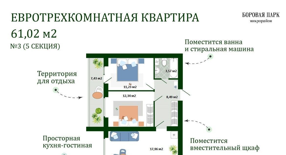 квартира р-н Смоленский д Ясенная микрорайон «Боровая Парк» Михновское с/пос фото 1