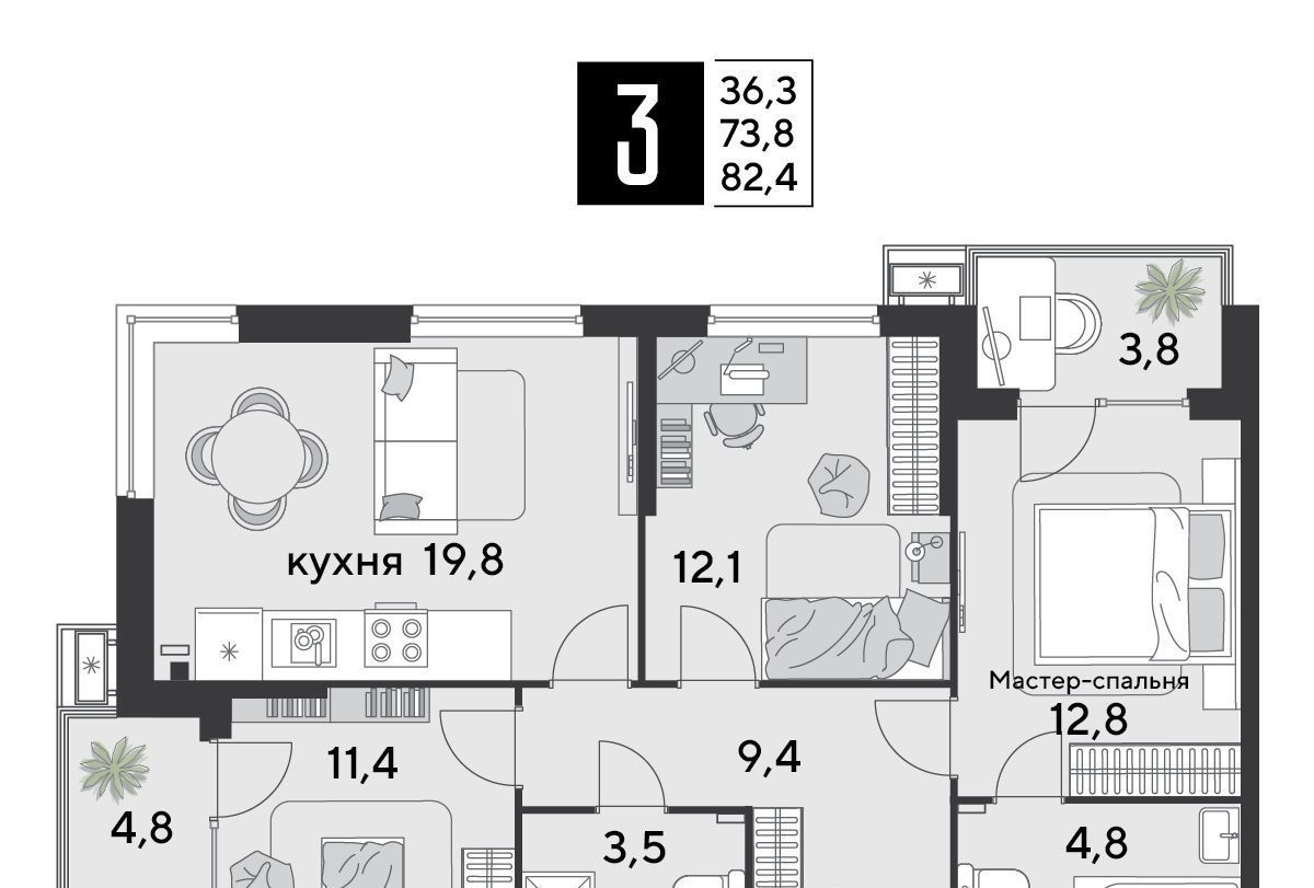 квартира г Краснодар р-н Прикубанский ЖК «Парк Победы» фото 3