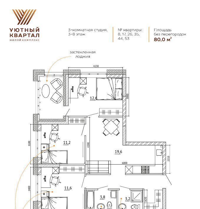 квартира г Кемерово р-н Ленинский ЖК «Уютный Квартал» фото 3