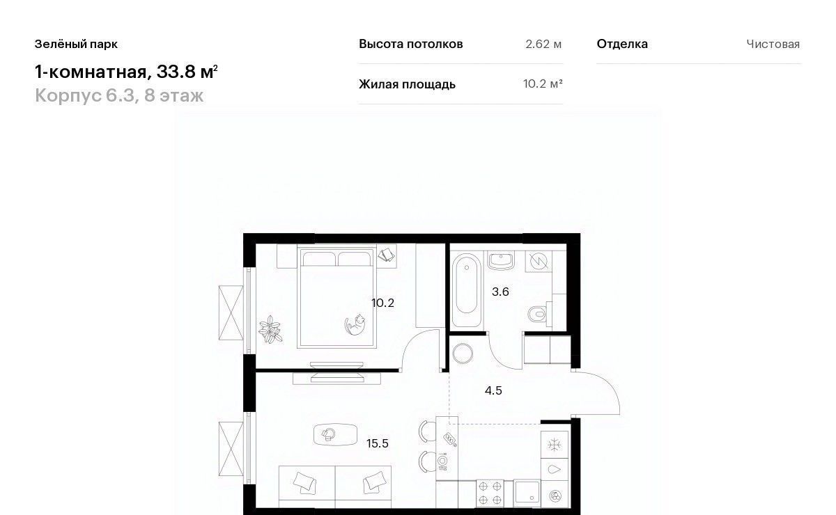 квартира г Зеленоград ЖК Зелёный Парк 6/3 направление Ленинградское (северо-запад) ш Пятницкое фото 1