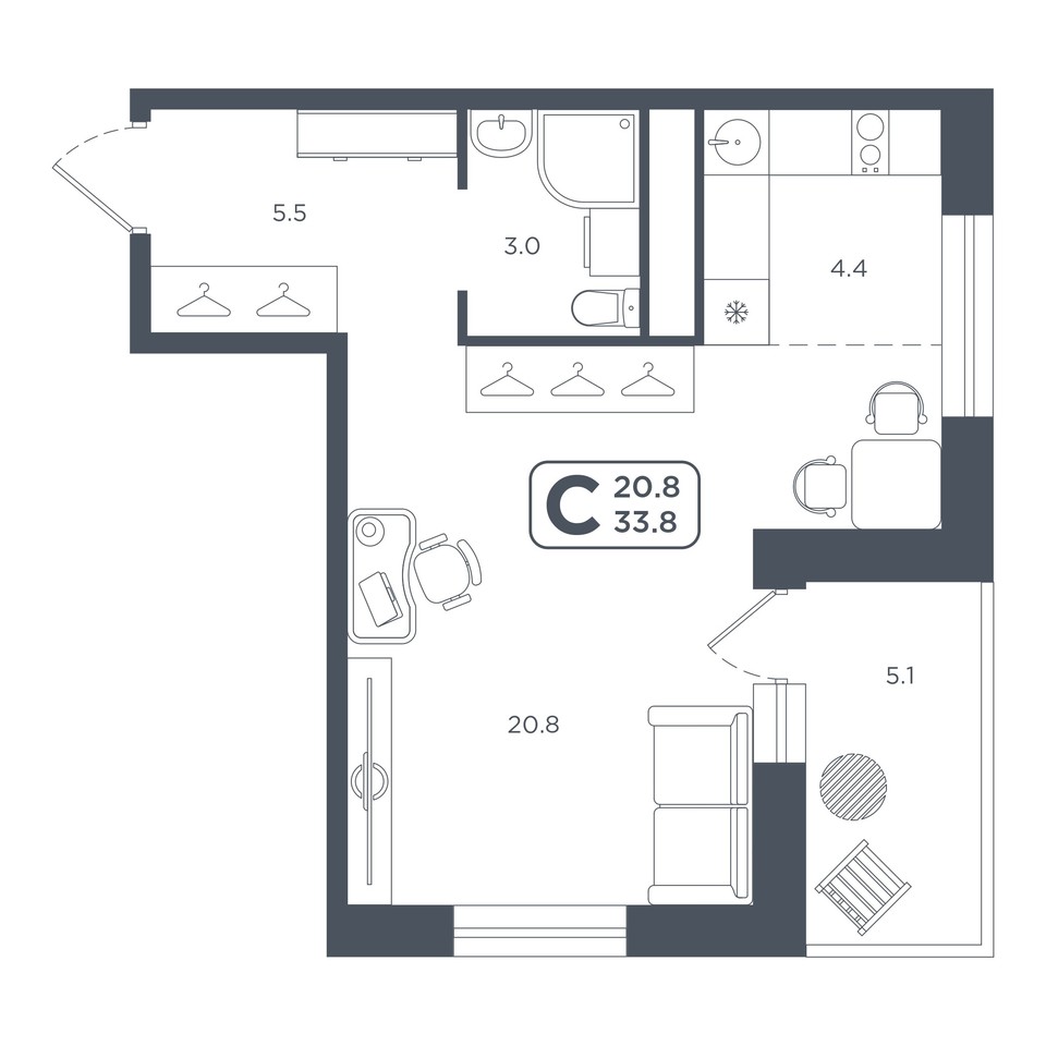 квартира г Тюмень ул Дамбовская 29к/3 фото 8