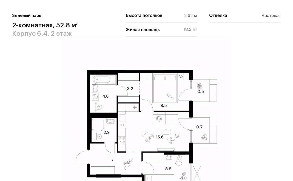 квартира г Зеленоград ЖК Зелёный Парк 6/4 направление Ленинградское (северо-запад) ш Пятницкое фото 1