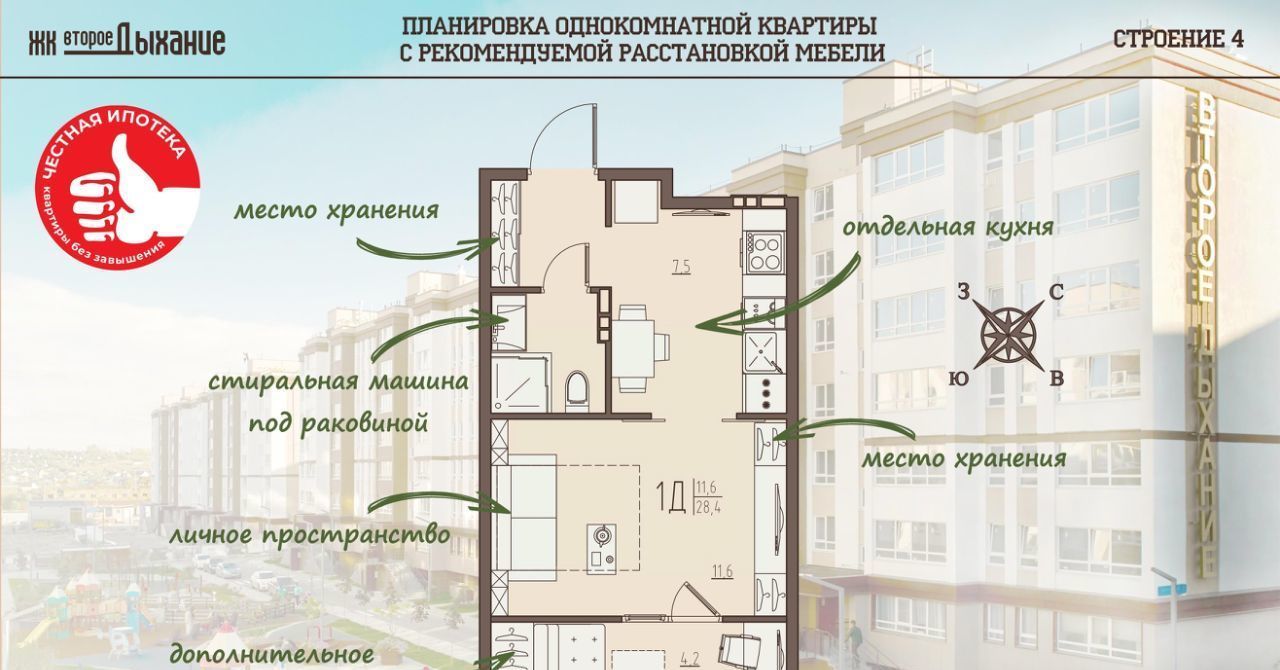 квартира р-н Пензенский с Засечное ЖК «Второе дыхание» Засечный сельсовет фото 1