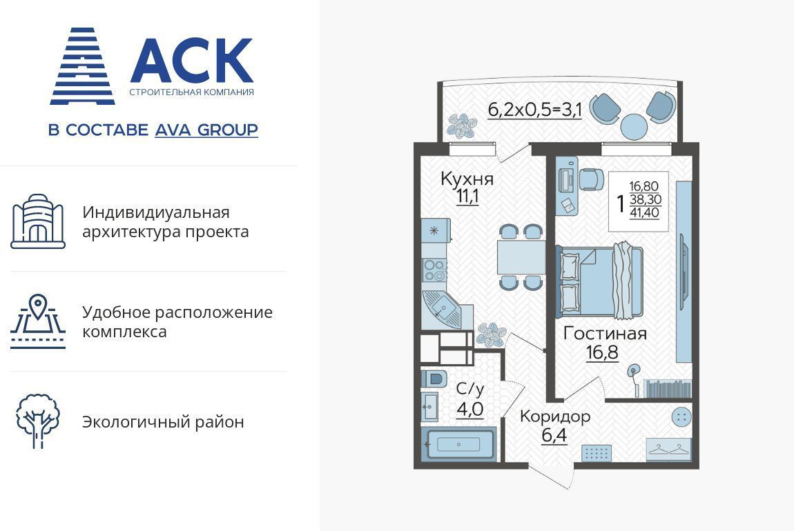 квартира г Краснодар р-н Прикубанский ул Садовое кольцо 3 ЖК «Зеленодар» фото 1