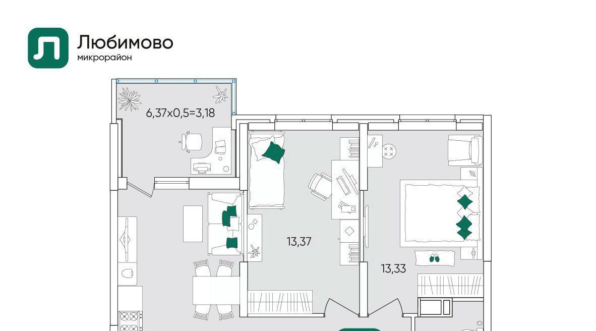 квартира г Краснодар р-н Прикубанский мкр Любимово 18 фото 1