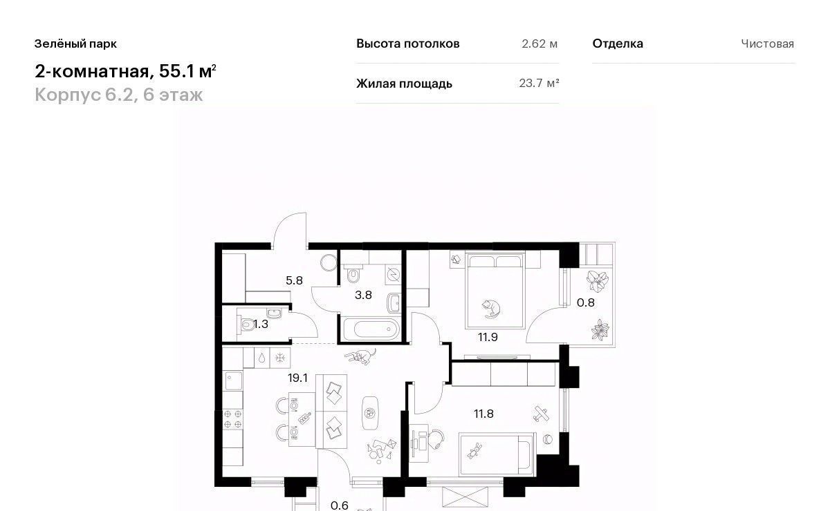 квартира г Зеленоград ЖК Зелёный Парк 6/2 направление Ленинградское (северо-запад) ш Пятницкое фото 1