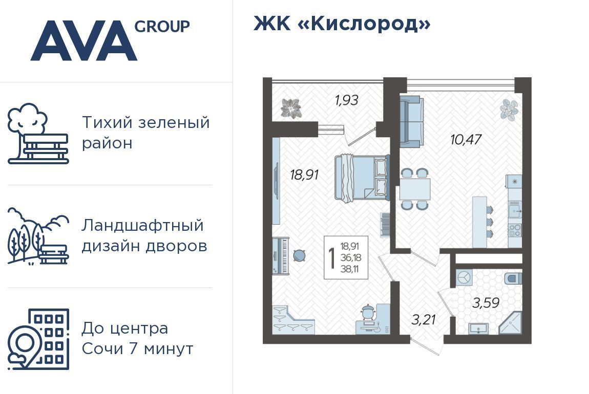 квартира г Сочи р-н Хостинский ЖК «Кислород» 15 фото 1