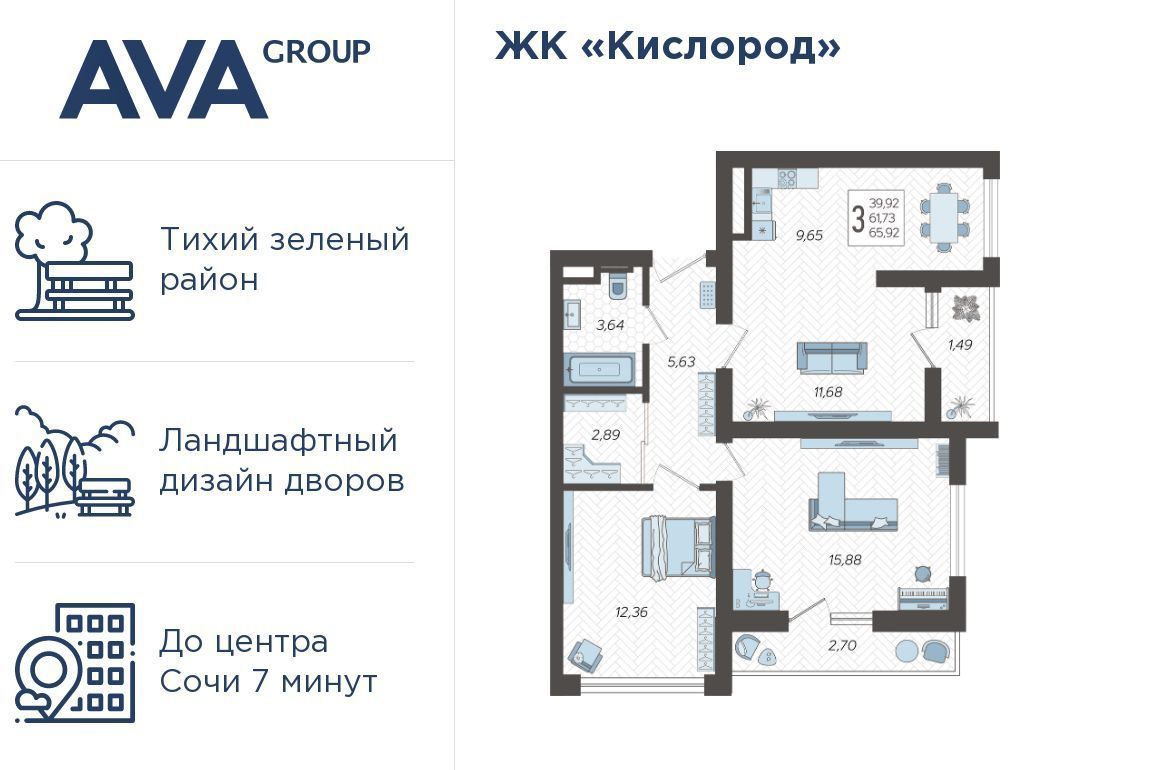 квартира г Сочи р-н Хостинский ЖК «Кислород» 11 фото 1