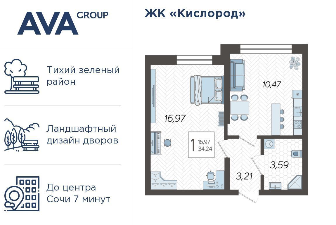 квартира г Сочи р-н Хостинский ЖК «Кислород» 15 фото 1