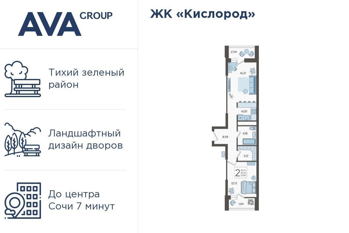 квартира г Сочи р-н Хостинский ЖК «Кислород» 2 фото 1