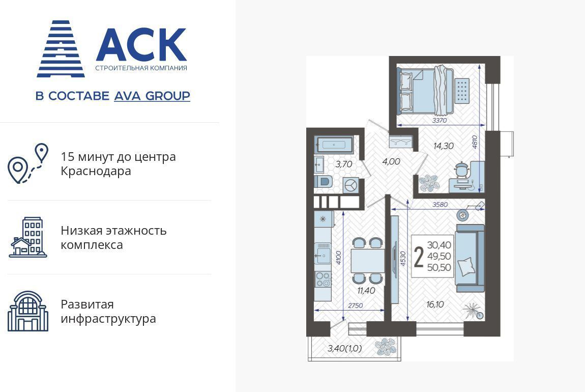 квартира г Краснодар р-н Прикубанский микрорайон 9-й километр ЖК Небо фото 1