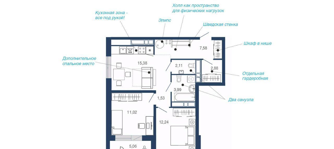 квартира г Липецк р-н Советский микрорайон «Елецкий» 2/12 фото 1