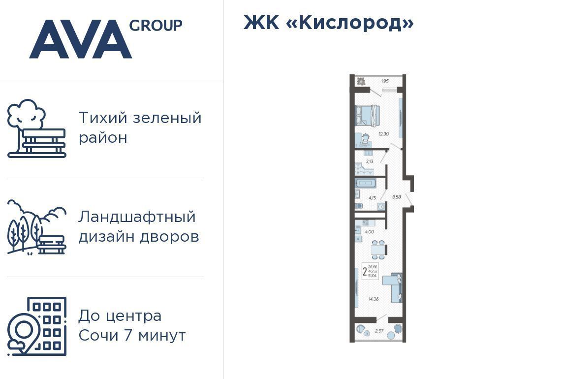 квартира г Сочи р-н Хостинский ЖК «Кислород» 12 фото 1