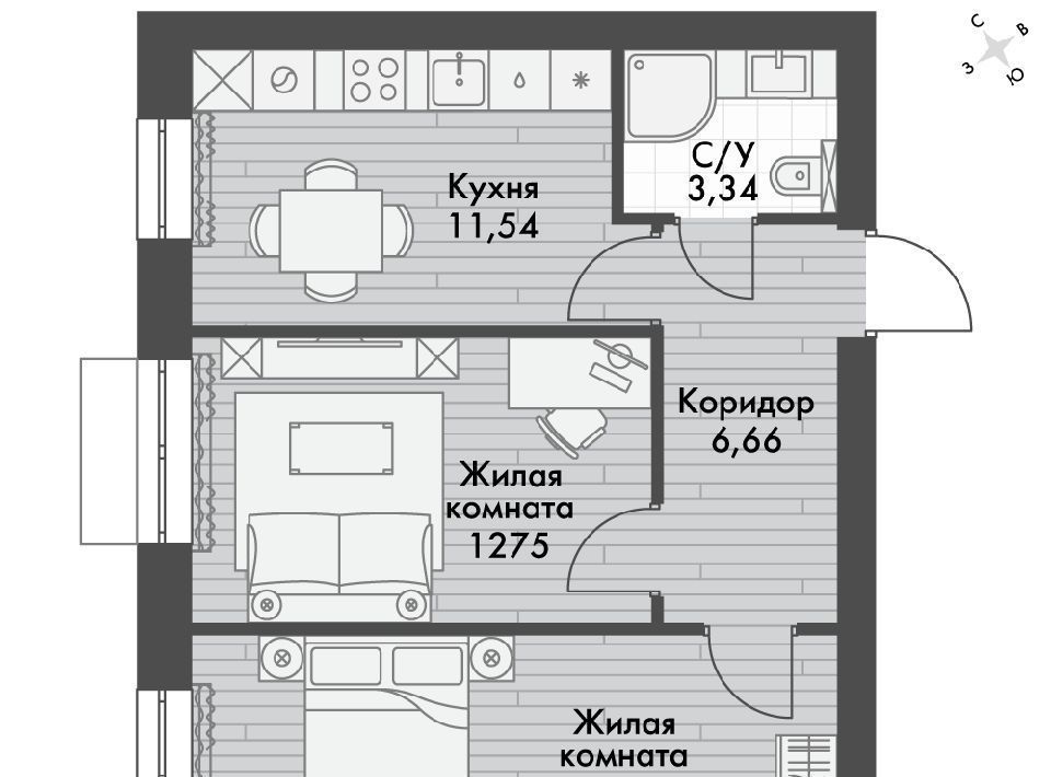 квартира р-н Зеленодольский п Октябрьский Октябрьское с/пос, Северный Вокзал фото 1