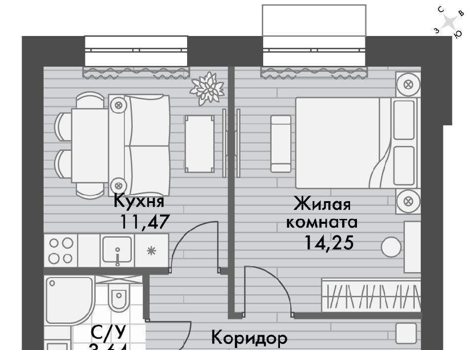 квартира р-н Зеленодольский п Октябрьский Октябрьское с/пос, Северный Вокзал фото 1