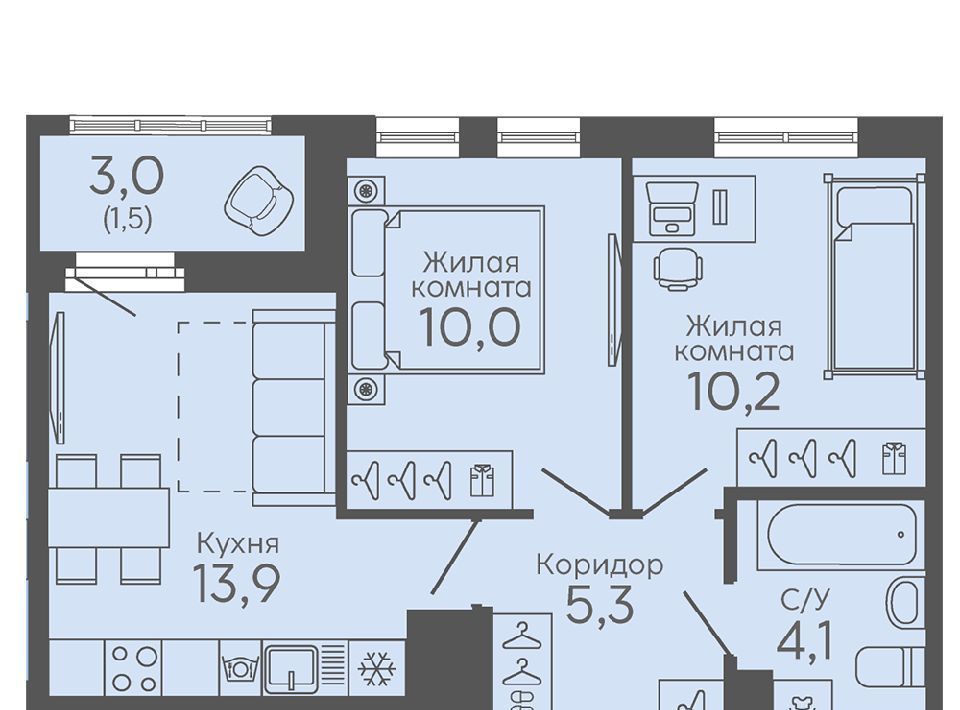 квартира г Екатеринбург Ботаническая микрорайон Новокольцовский Новокольцовский жилой комплекс, 6 фото 1