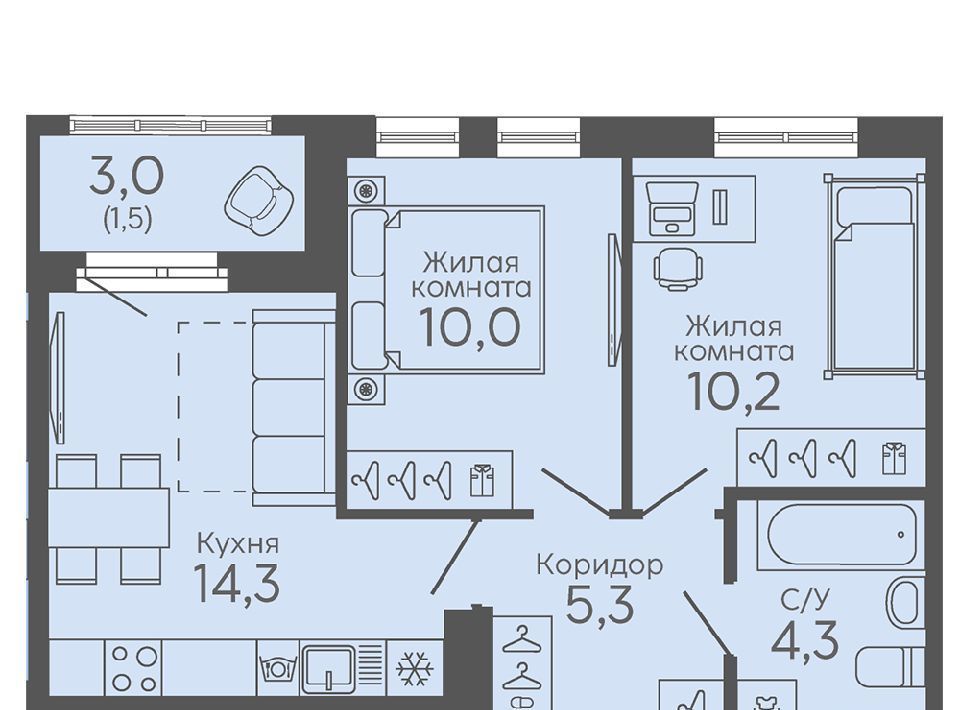 квартира г Екатеринбург Ботаническая микрорайон Новокольцовский Новокольцовский жилой комплекс, 6 фото 1