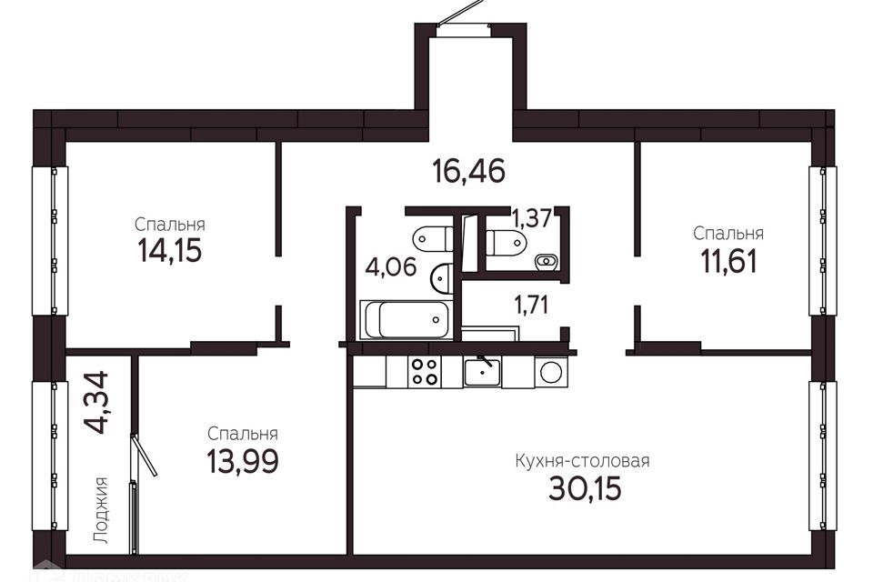 квартира г Томск пр-кт Комсомольский 48 Томский район фото 1