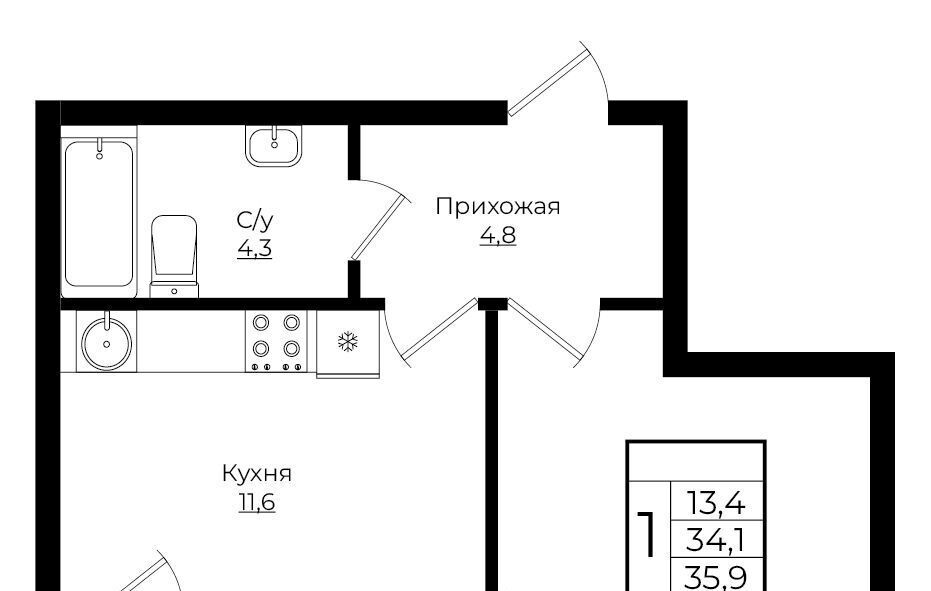 квартира г Краснодар р-н Прикубанский ЖК «Европа-Сити» фото 1