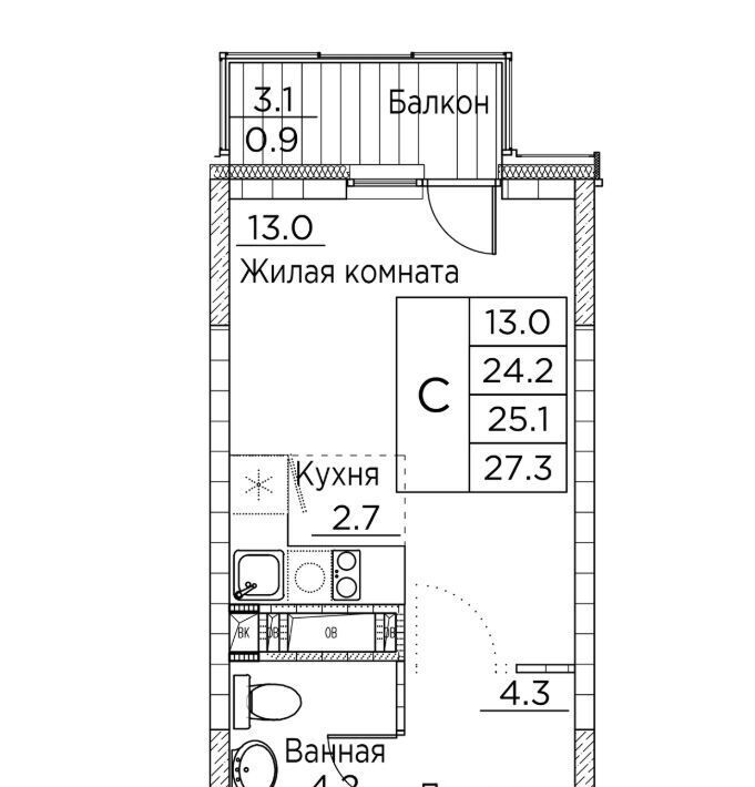 квартира г Владивосток р-н Ленинский ул Расула Гамзатова 7к/2 фото 1