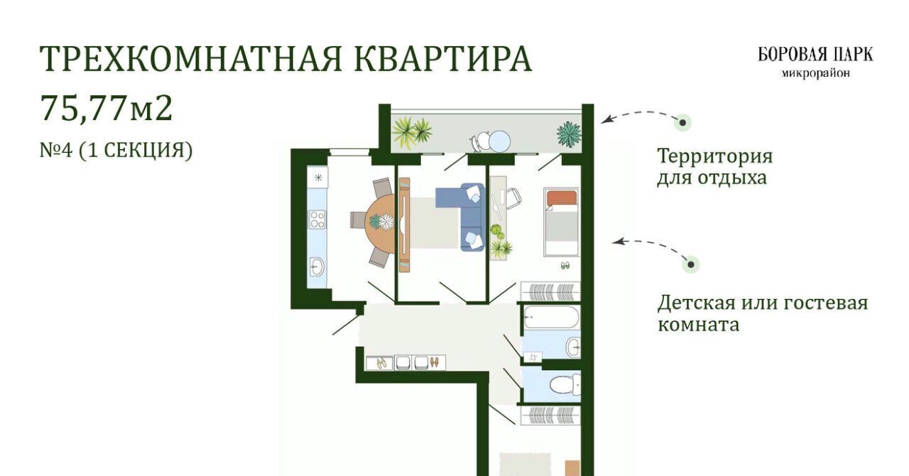 квартира р-н Смоленский д Ясенная микрорайон «Боровая Парк» Михновское с/пос фото 1