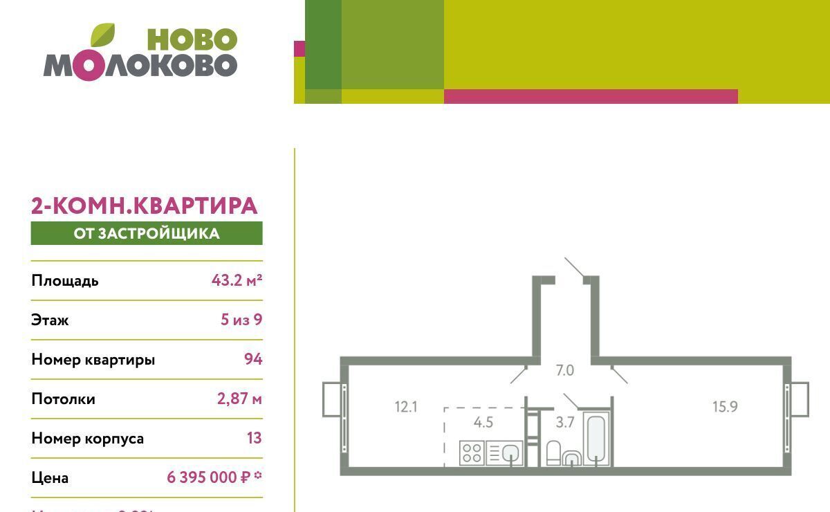 квартира городской округ Ленинский с Молоково ЖК «Ново-Молоково» 13 Домодедовская фото 1