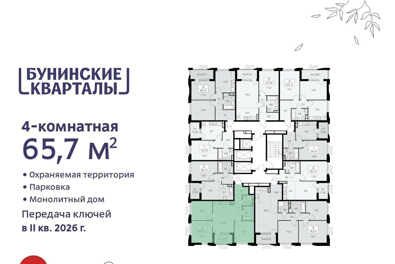 квартира г Москва п Сосенское ЖК Бунинские Кварталы 5/1 метро Коммунарка фото 2