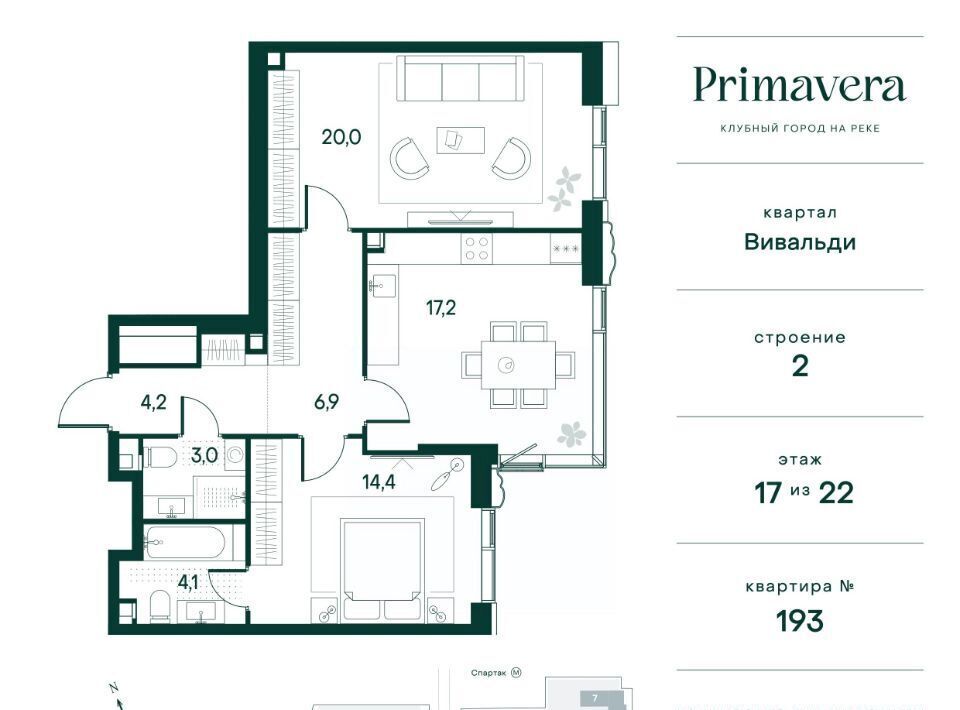квартира г Москва метро Спартак СЗАО Покровское-Стрешнево Северо-Западный ао, Вивальди кв-л, Клубный Город на Реке Примавера жилой комплекс фото 1