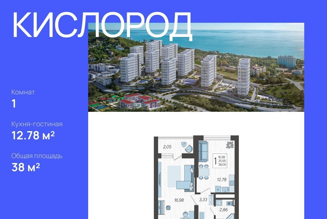 квартира г Сочи р-н Хостинский ЖК «Кислород» 5 фото 1