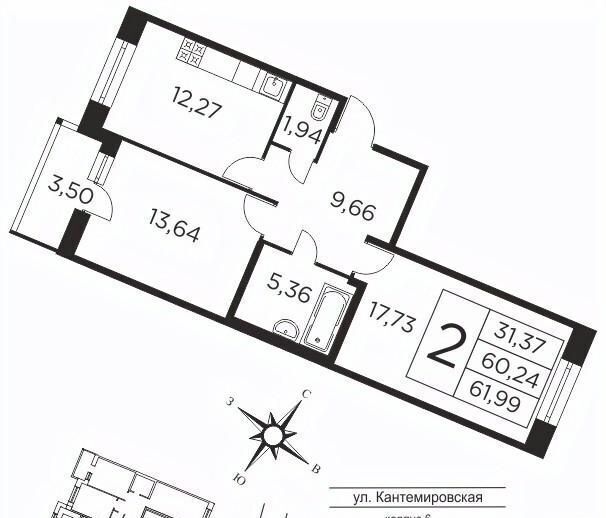 квартира г Санкт-Петербург метро Лесная пр-кт Большой Сампсониевский 70к/2 фото 1