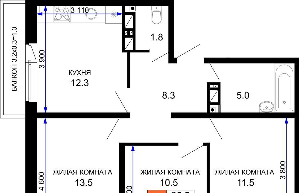 квартира г Краснодар р-н Прикубанский ЖК «Дыхание» фото 1