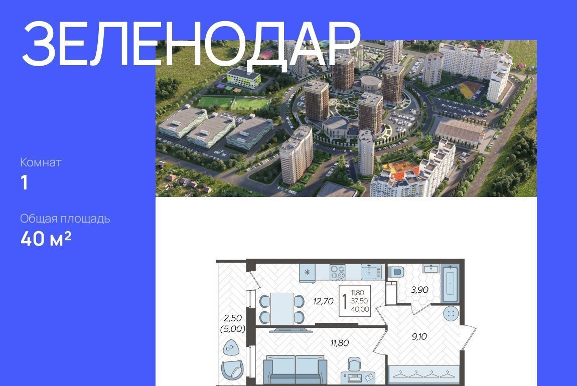 квартира г Краснодар р-н Прикубанский ЖК «Зеленодар» фото 1