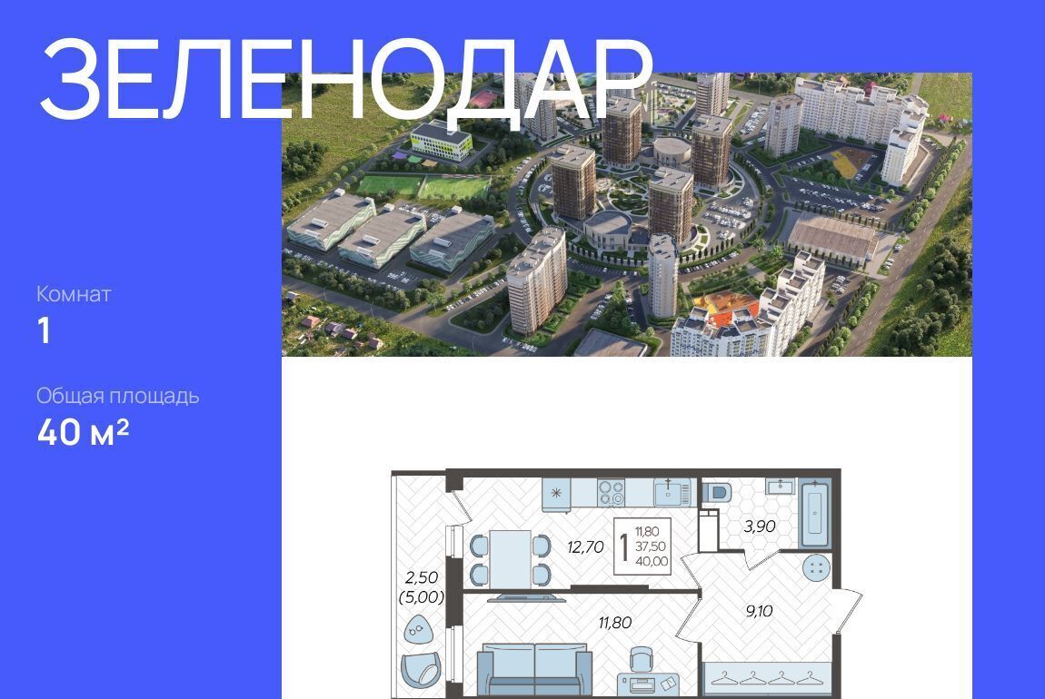 квартира г Краснодар р-н Прикубанский ЖК «Зеленодар» фото 1