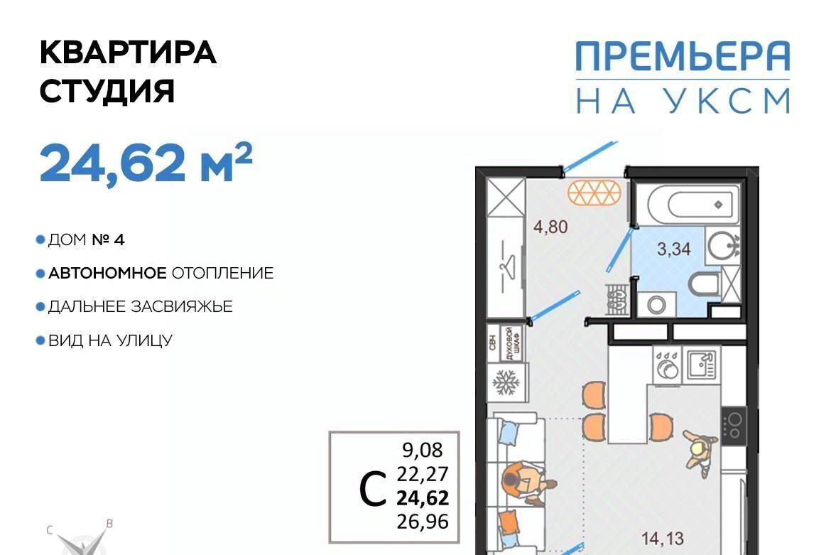 квартира г Ульяновск п УКСМ р-н Засвияжский ЖК «Премьера на УКСМ» фото 1