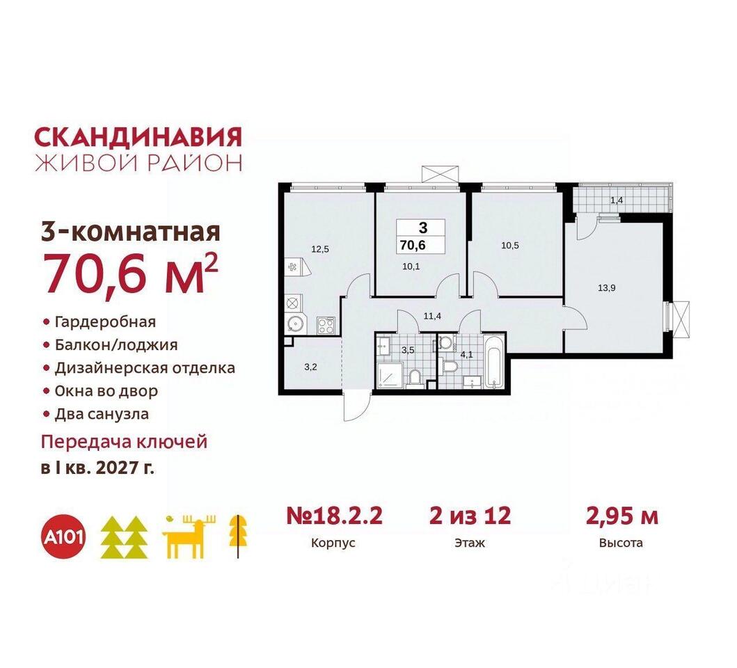 квартира г Москва п Сосенское проезд Проектируемый 210-й Новомосковский административный округ, Московская область фото 1