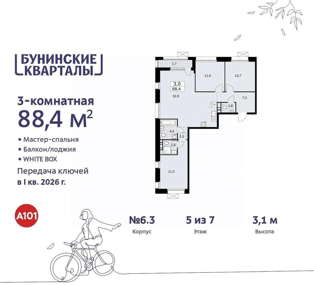 квартира г Москва п Сосенское пр-кт Куприна Новомосковский административный округ, Московская область фото 1