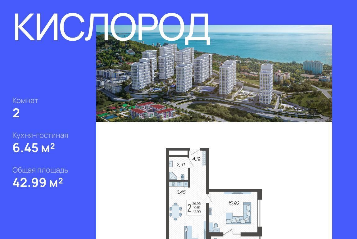 квартира г Сочи р-н Хостинский ЖК «Кислород» 14 фото 1