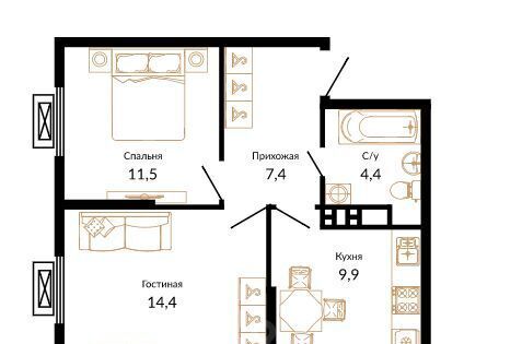 квартира г Краснодар р-н Прикубанский ЖК Южане фото 1