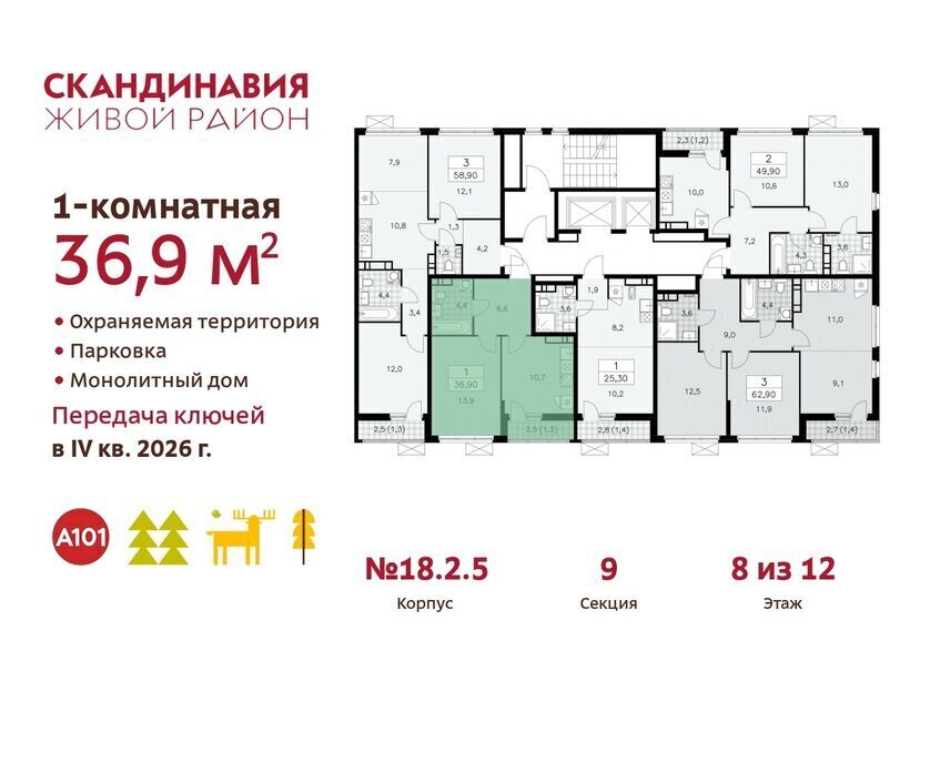 квартира г Москва п Сосенское ЖК Скандинавия 2/2 метро Бунинская аллея 18. фото 2