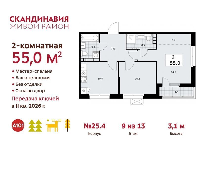 квартира г Москва п Сосенское ЖК Скандинавия 25/4 метро Коммунарка фото 1