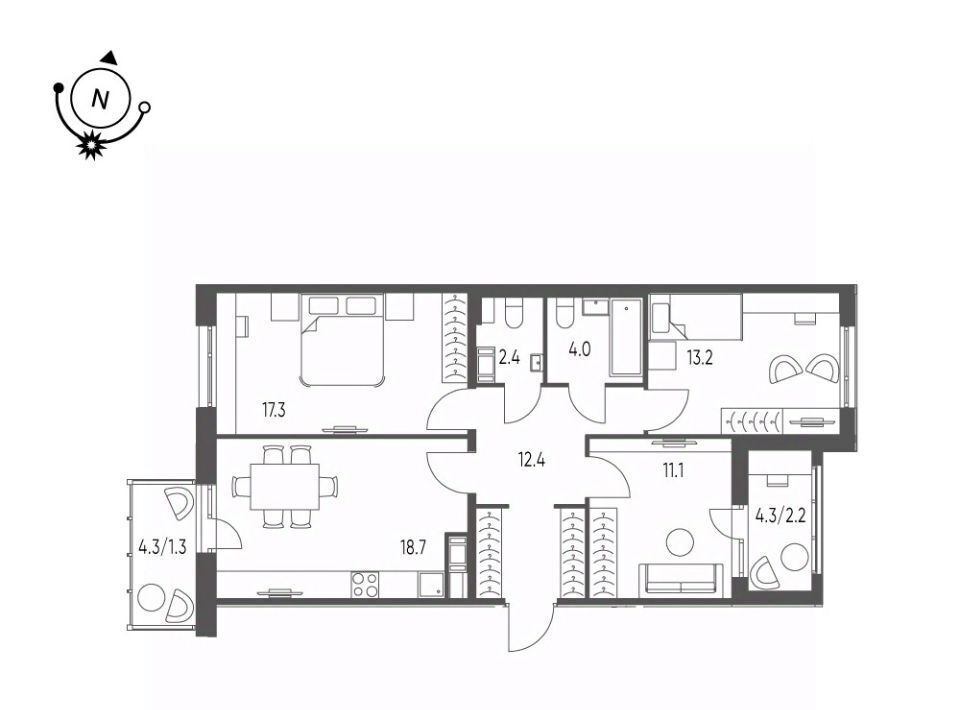 квартира г Омск р-н Кировский микрорайон Зелёная Река 14 фото 1