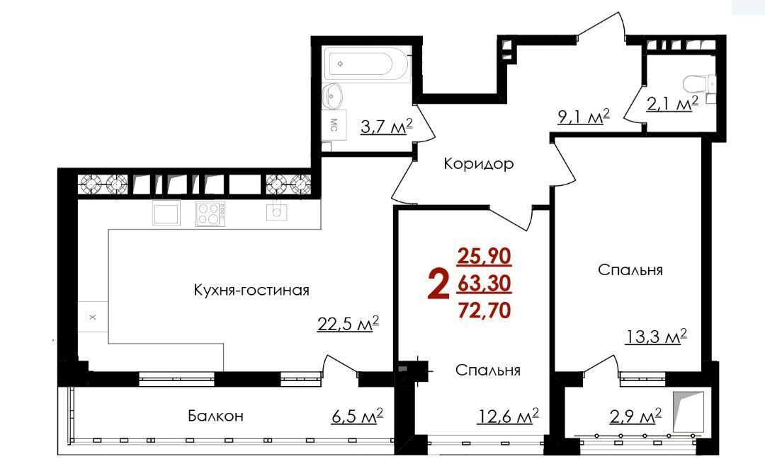 квартира г Белгород Западный ул Губкина 54 фото 9