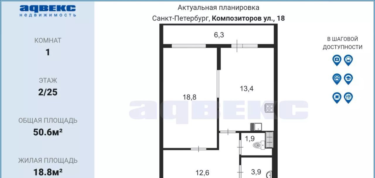 квартира г Санкт-Петербург метро Проспект Просвещения ул Композиторов 18 ЖК «PRAGMA-HOUSE» фото 11