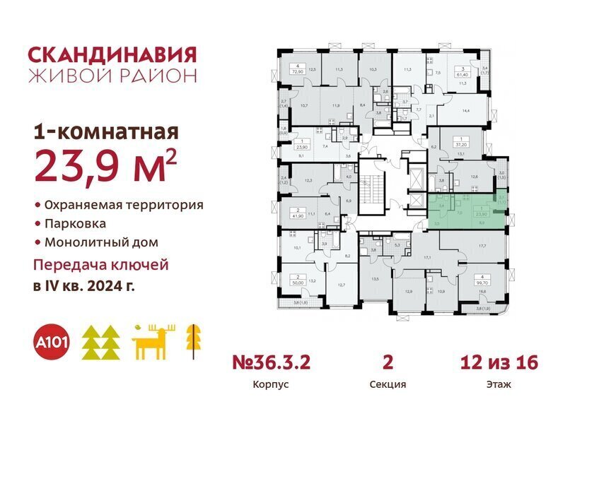 квартира г Москва п Сосенское ЖК Скандинавия 3/2 метро Коммунарка 36. фото 2