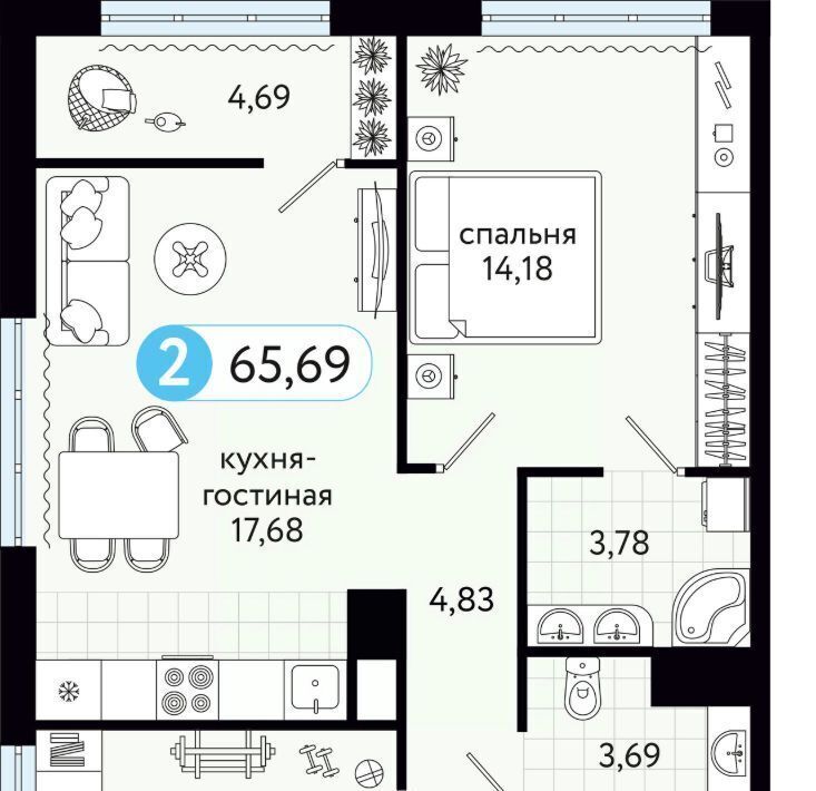 квартира р-н Тюменский д Дударева ул Сергея Джанбровского 17к/2 фото 1