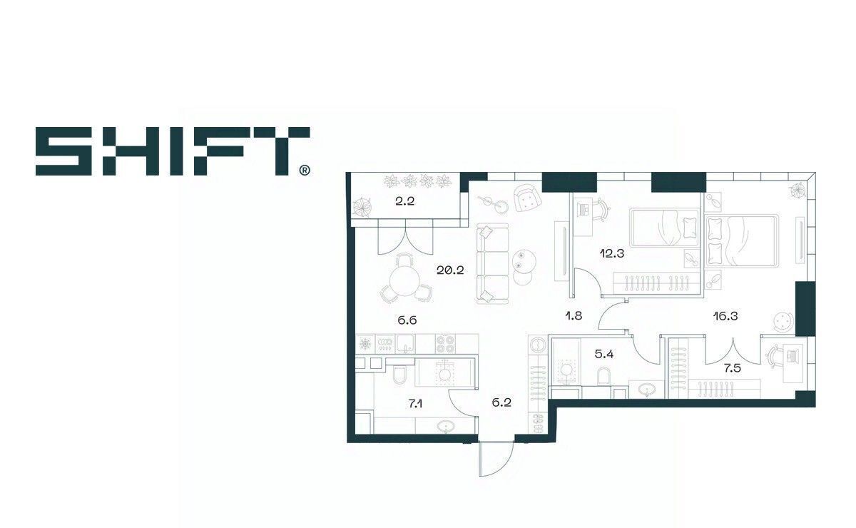 квартира г Москва метро Площадь Гагарина ЖК «SHIFT» 2-й Донской проезд, 10 фото 1